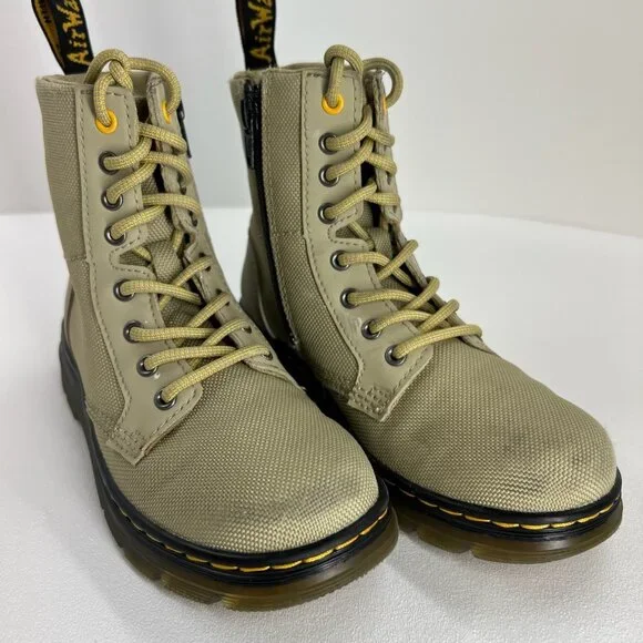 Dr. Martens Youth Combat Boots Size 13 Lace Up Side Zip Beige Canvas - Picture 4 of 13